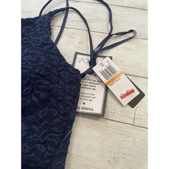 CITY STUDIO Juniors Lace-Up Top only size 3 navy lace grandma core sheer blouse - Picture 6 of 7